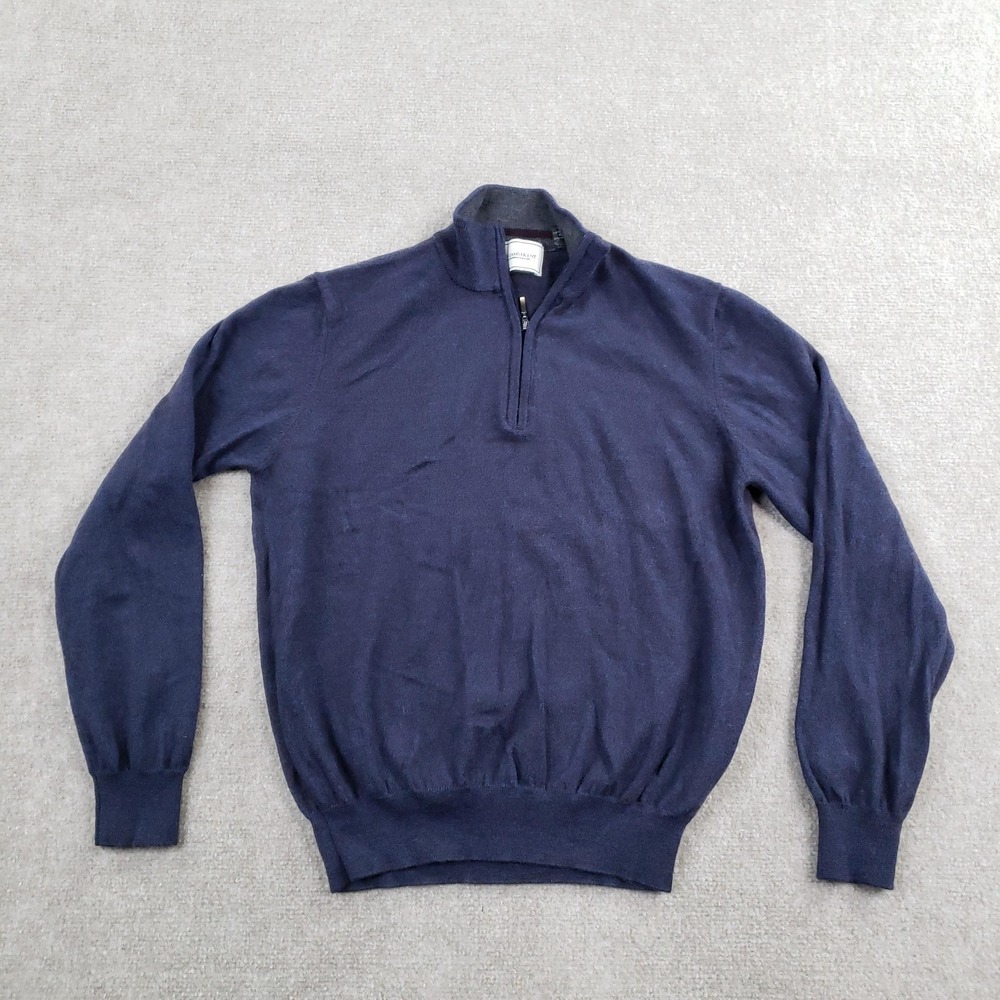 Williams & Kent Sweater Mens Medium Blue Merino Wool 1/4 Zip Mock Neck Pullover